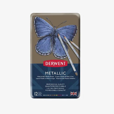 Derwent Metallic Watercolour Pencils Tin Pack Of 12 The Stationers